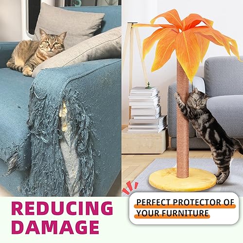 Miniatura 8 de Poste rascador para gatos de 27.5 pulgadas, bonito rascador para gatos con cuerda de sisal para interiores, palmera, gato, con bolas colgantes para