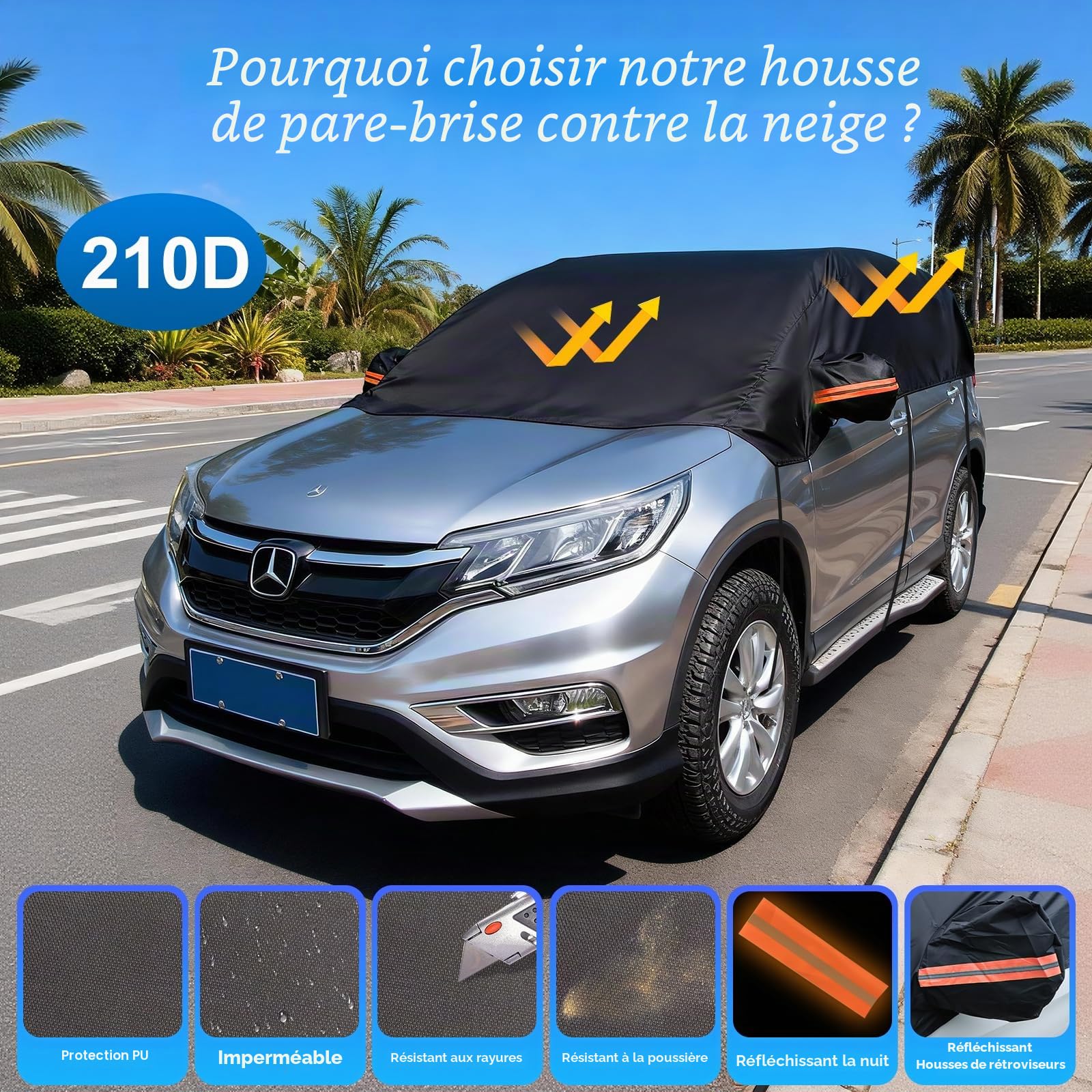 Demi Housse Voiture Ninonly 210D Universelle Demi Bache Voiture Exterieur Protection Toutes Saisons Contre la Pluie, la Poussière, Le Soleil et Les Feuilles Noire