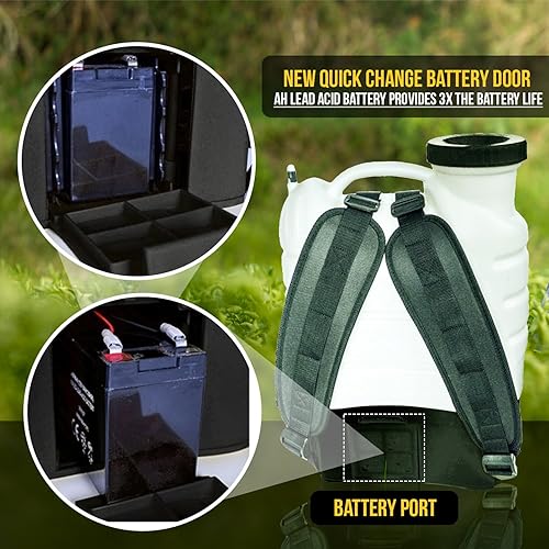 Miniatura 6 de Rociador de mochila a batería de 4 galones, boca ancha con varilla de acero y boquilla de bronce con manguera de extensión