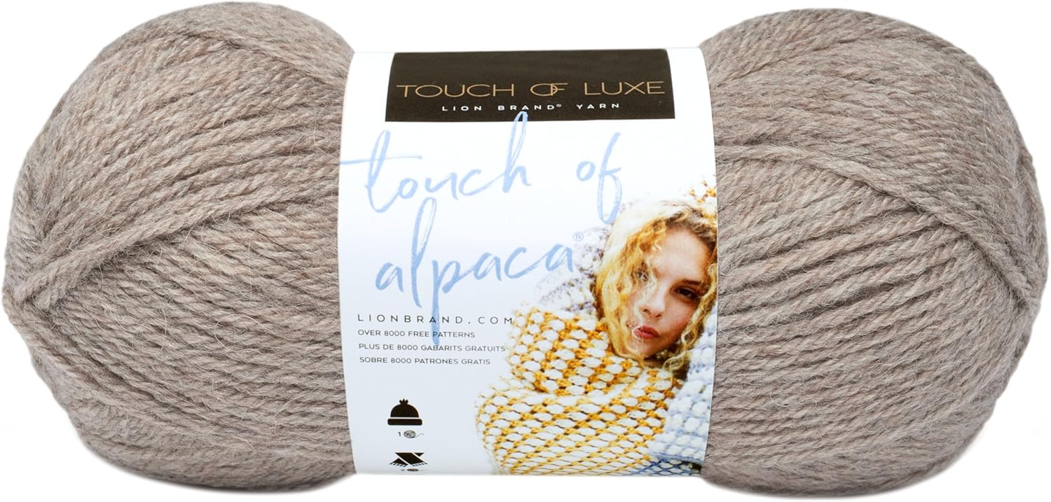 Lion Brand Touch of Alpaca Taupe 674-123 (3-Skeins - Same Dye Lot) Worsted Medium #4 Acrylic, Alpaca Yarn for Crocheting and Knitting with Project Bag