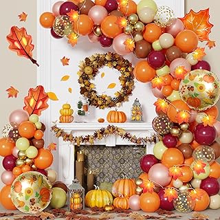 172Pcs Fall Balloons Arch Garland Kit with Maple Leaf Orange Burgundy Brown Confetti Fall Color Balloons for Fall Birthday Party Baby Shower Decorations Autumn Thanksgiving Friendsgiving Supplies