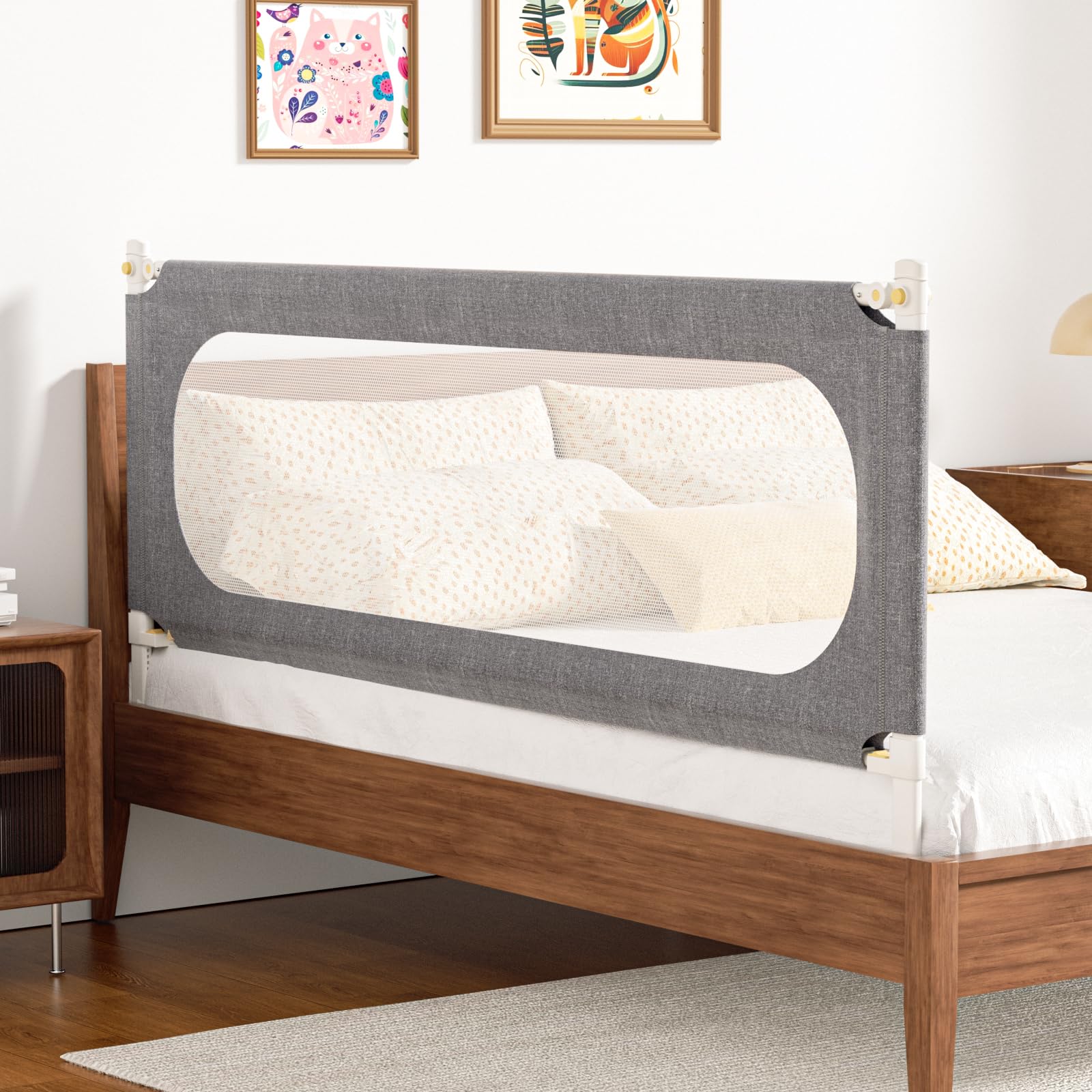 Rieles de cama para niños pequeños, con barra de cabecero, altura ajustable, perfecto para bebé, barandillas de cama de seguridad para bebés (un lado 54 pulgadas de largo x 28 pulgadas de alto