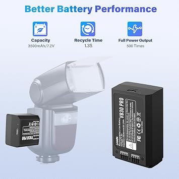Lesaps 2-Pack VB30 Battery 7.2V 3500mAh Rechargeable Li-ion for GODOX V1/V1PRO Replacement for VB26 with Type-C Cable, Compatible with V860III, V850III Flash