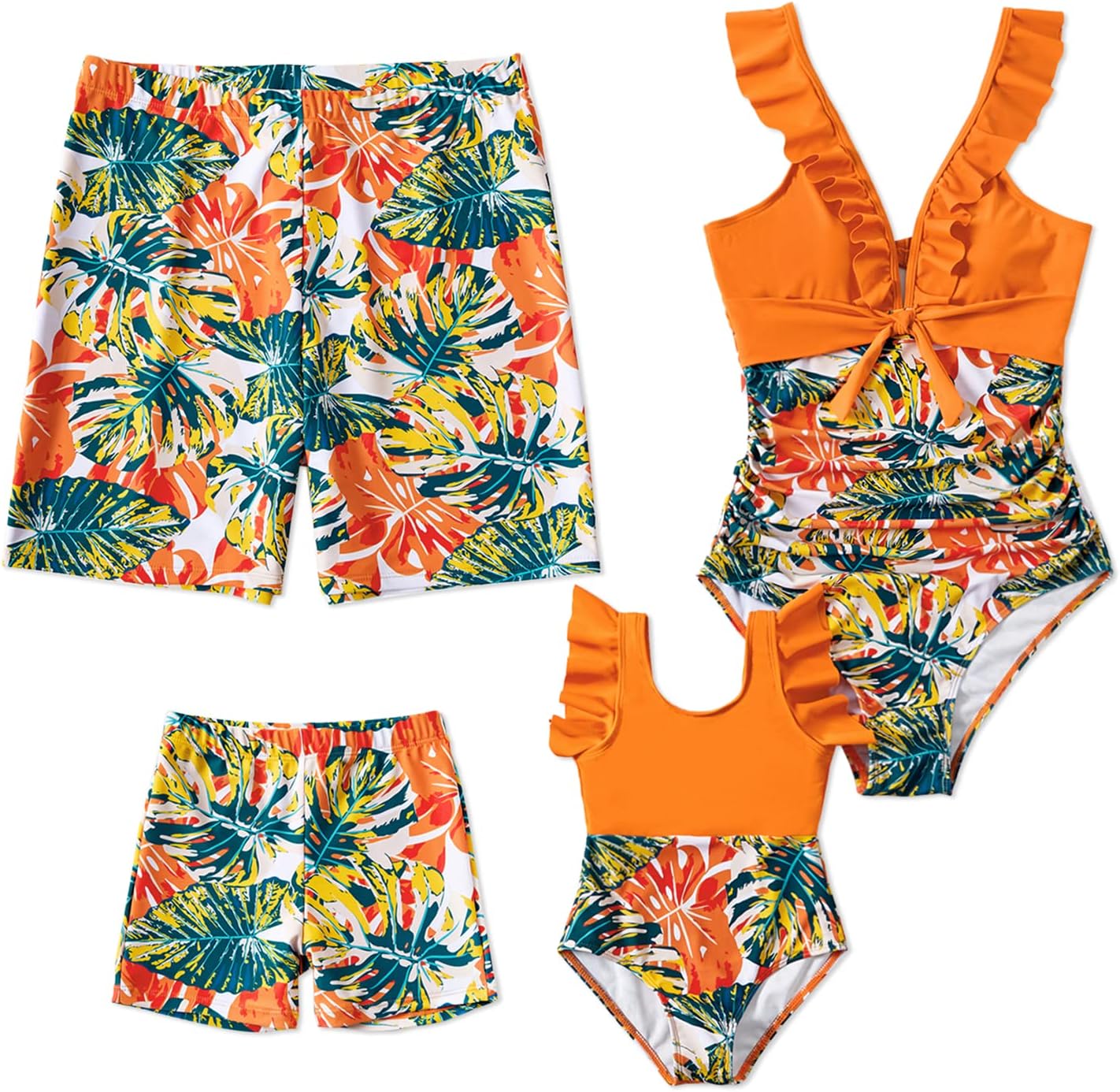 PATPATFamily Matching Swimwear Floral Print Sleeveless Ruffled One Piece Bathing Suits