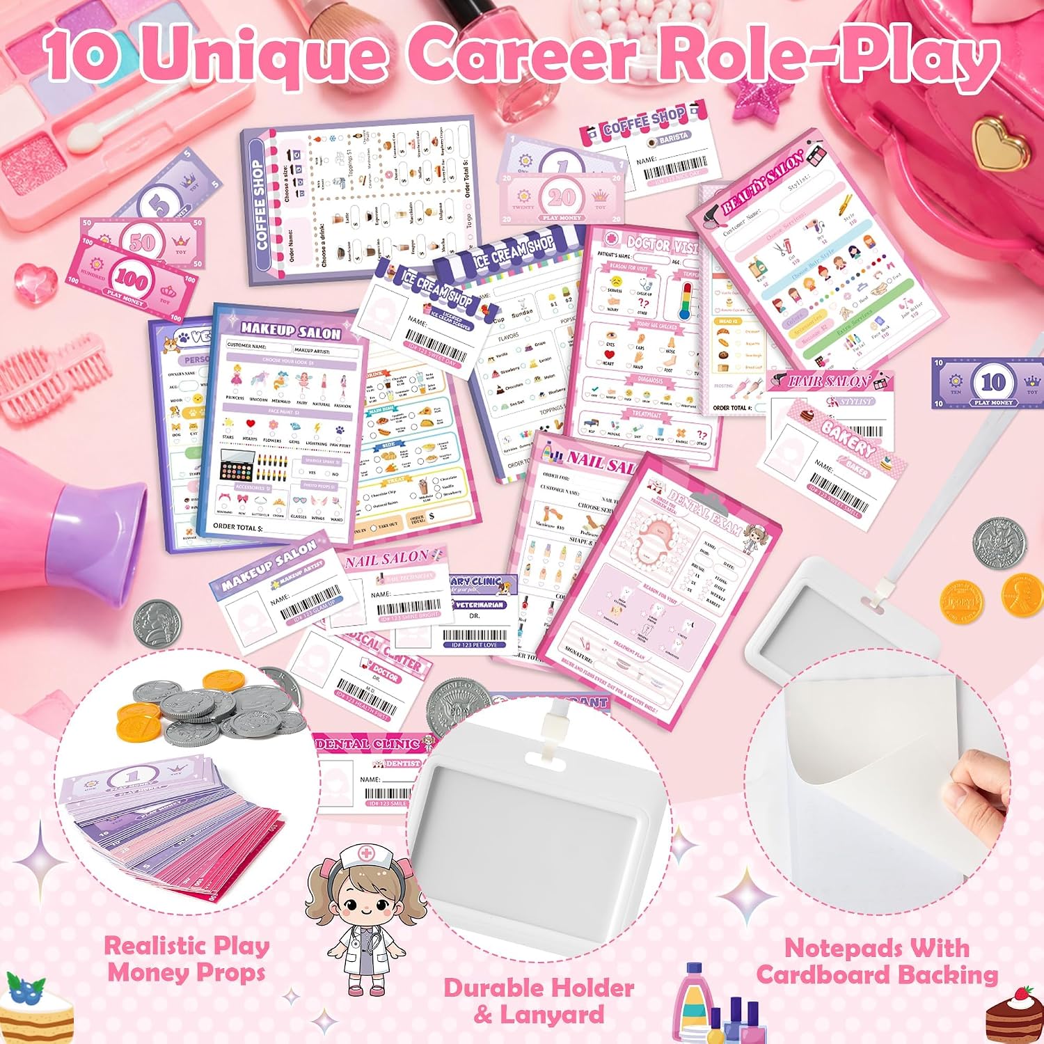 TICIAGA Kids Pretend Play Notepad Gift Pack with Play Money & Pro Card image 3