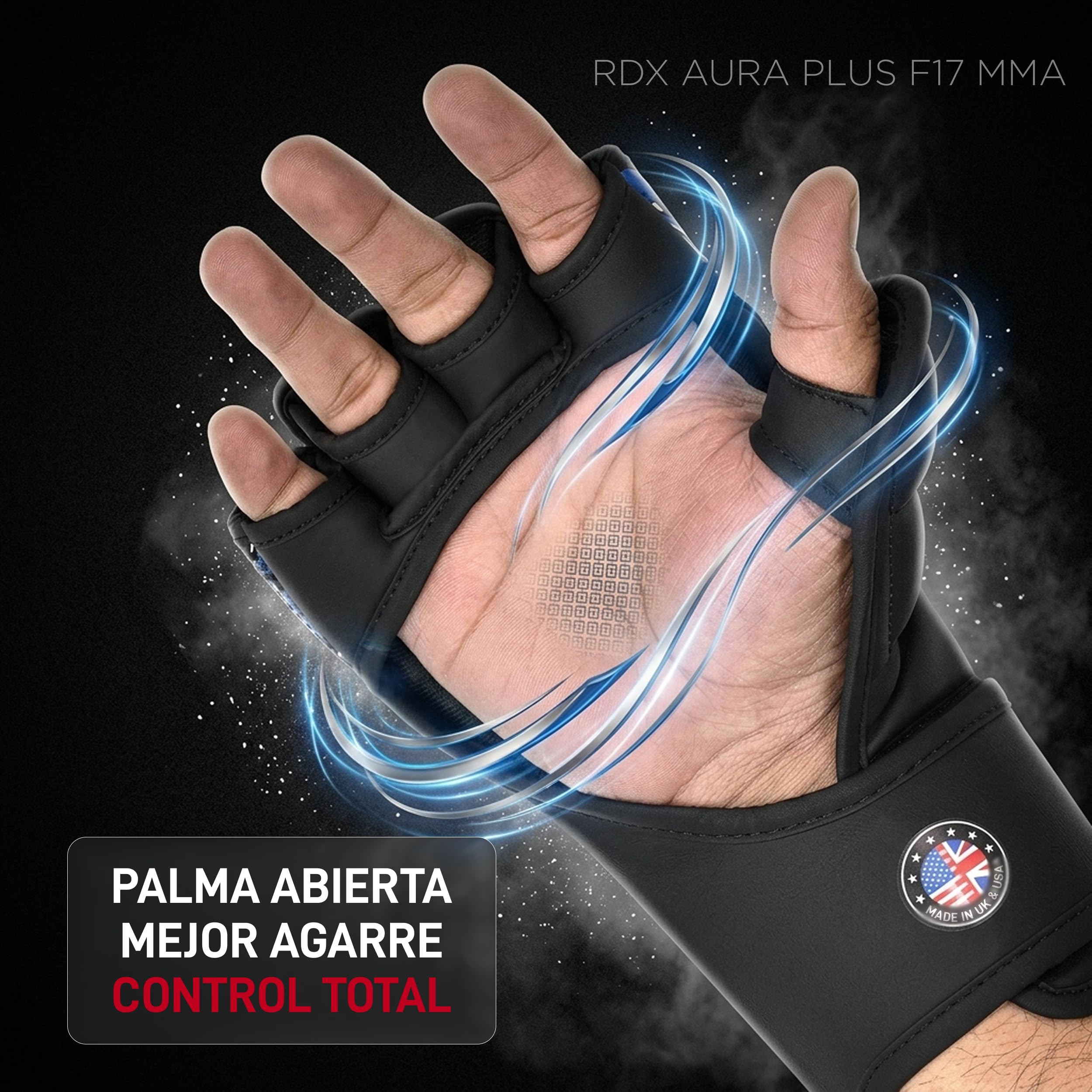 RDX Aura Plus F17 Guantes de Grappling para Hombre y Mujer, Guantes MMA con Palma Abierta, Guantes de Entrenamiento para Agarre, Sparring y Lucha en Suelo, Acolchado Amortiguador