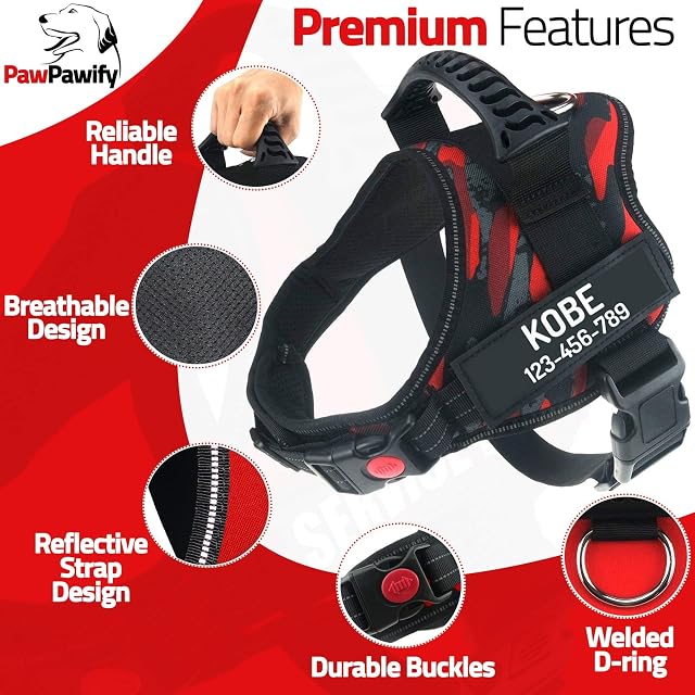 Foto 3 de 6 de PawPawify Arnés para perro personalizable con nombre y número de teléfono. Chaleco resistente para mascotas…