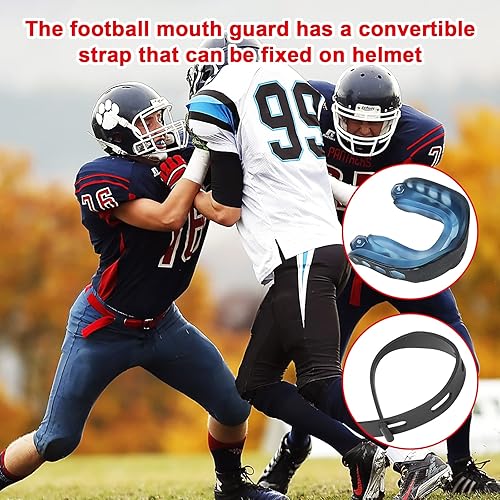 Miniatura 6 de Paquete de 2 protectores bucales de fútbol con correa, protector bucal suave para jóvenes y adultos, protector bucal deportivo para rugby, hockey,
