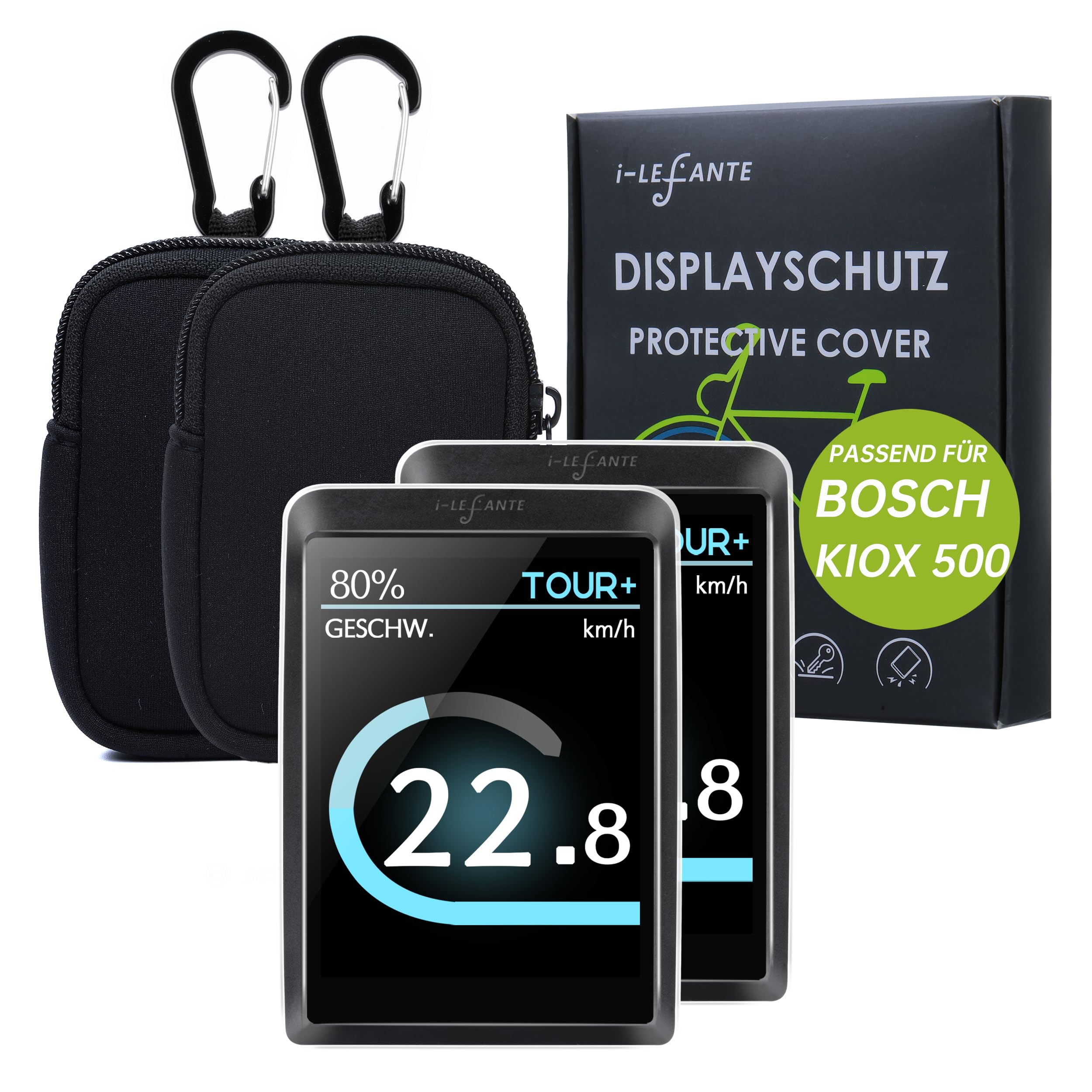 i-LEFANTE für Bosch Kiox 500 (BHU3700) Display Schutzhülle + Neoprentasche | E-Bike Displayschutz | Transparent und wasserdicht | Stoß- und Kratzschutz
