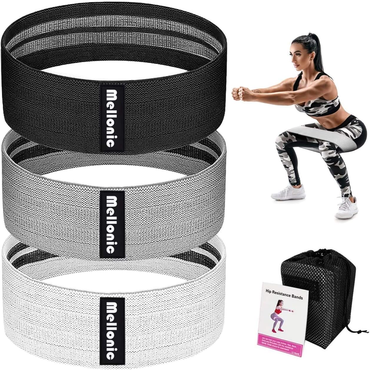 Resistance Bands Set of 3 for Legs and Butt Workout Fabric Booty Elastic Band Gym Exercise Equipment Fitness Squat Sports Glute Stretch Leg Resistant Bands for Working Out for Women & Men