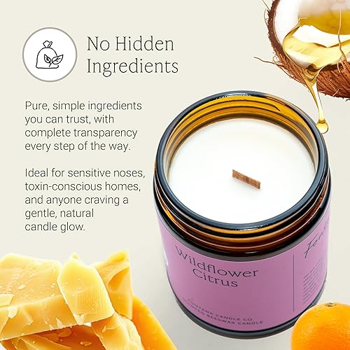 Miniatura 6 de Velas de cera de abejas con mecha de madera Fontana Candle Co, Citrus de flores silvestres - Hechas con aceite de coco y aceites esenciales puros