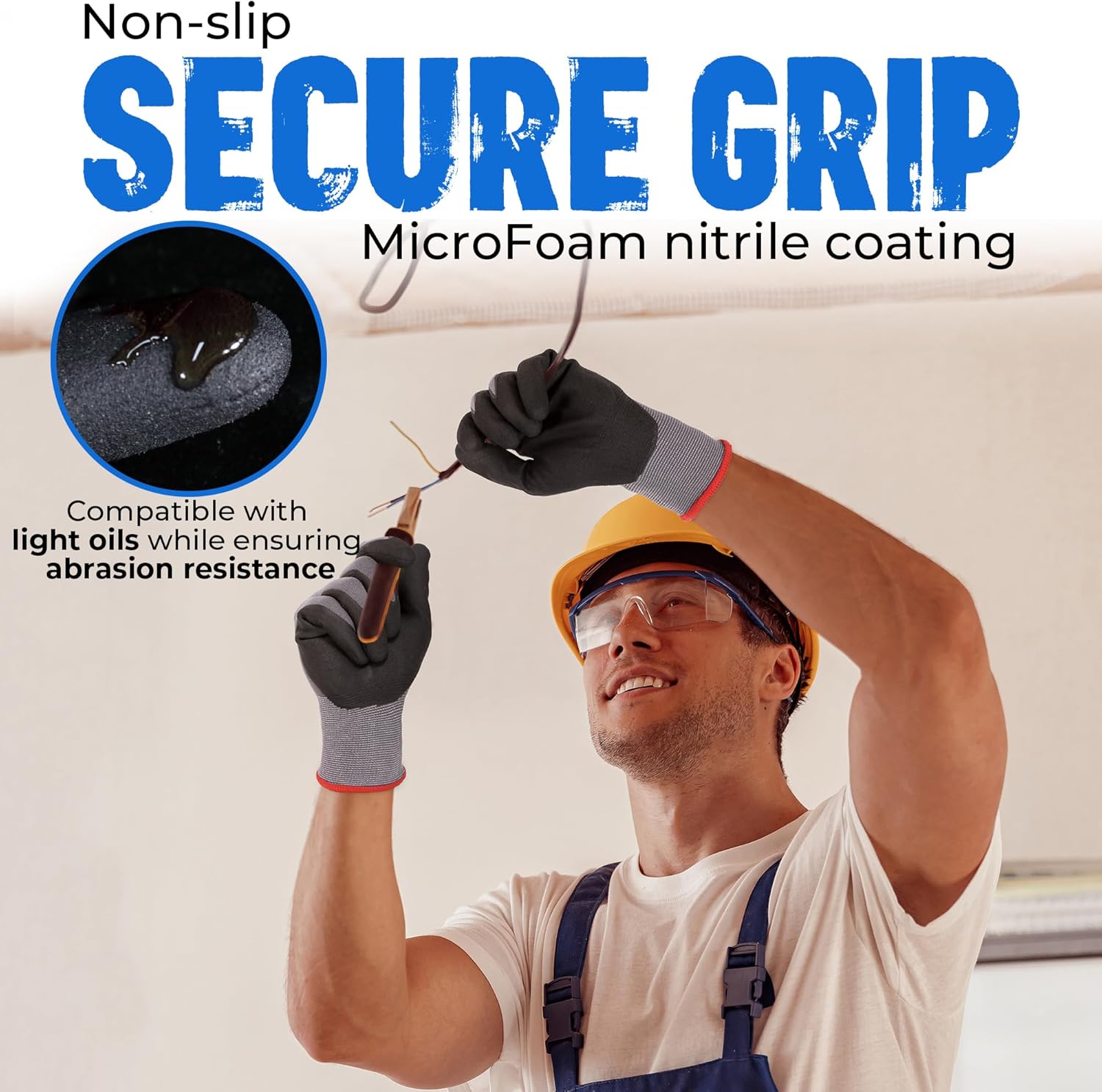 HANDLANDY 6 Pairs Safety Work Gloves with MicroFoam Nitrile Coated - Breathable Nylon Gloves with Grip for Men & Women