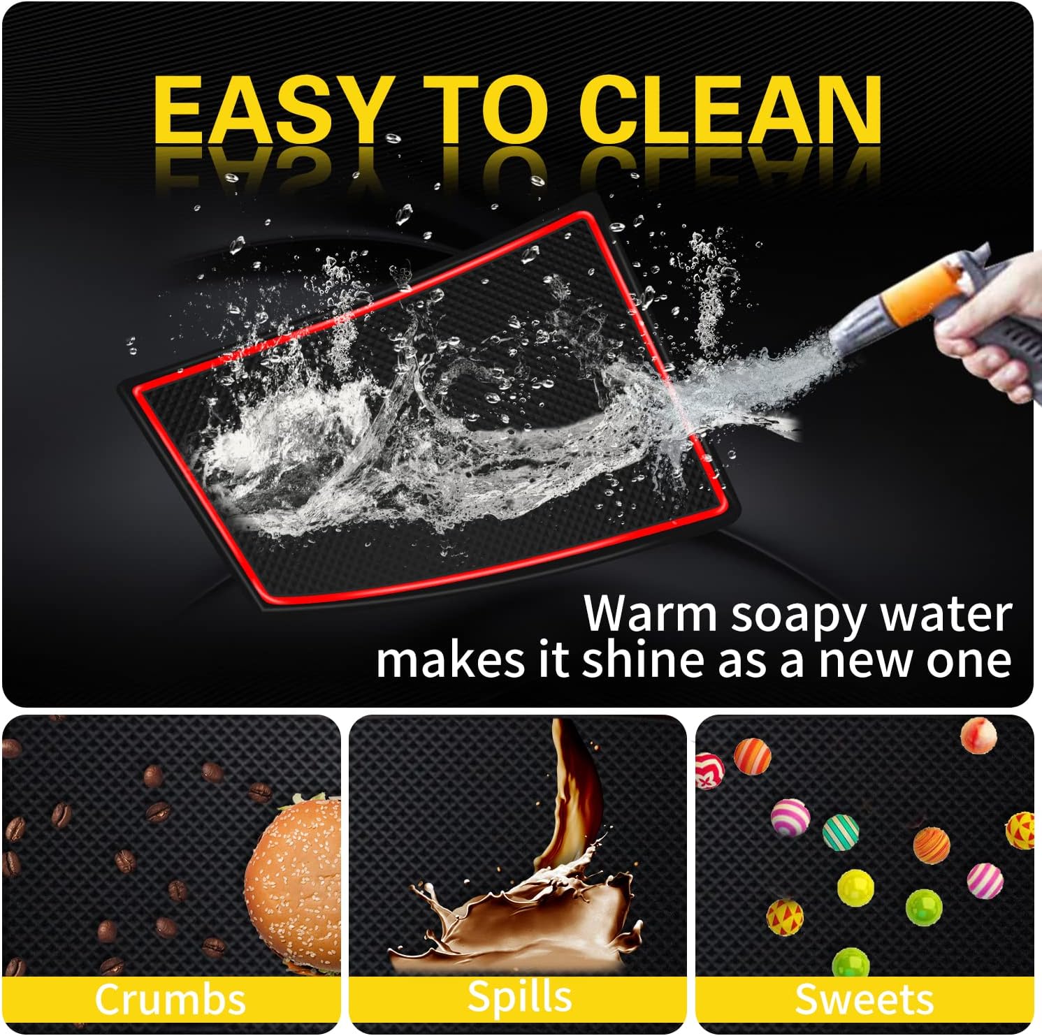 Fit for Toyota 4Runner 2010-2024 Accessories, Upgraded Custom Non-Slip Cup Holder Inserts, Center Console Liners, Door Pocket Mat Pads (2 Rows of Seats, 24-PCS, Red Trim)