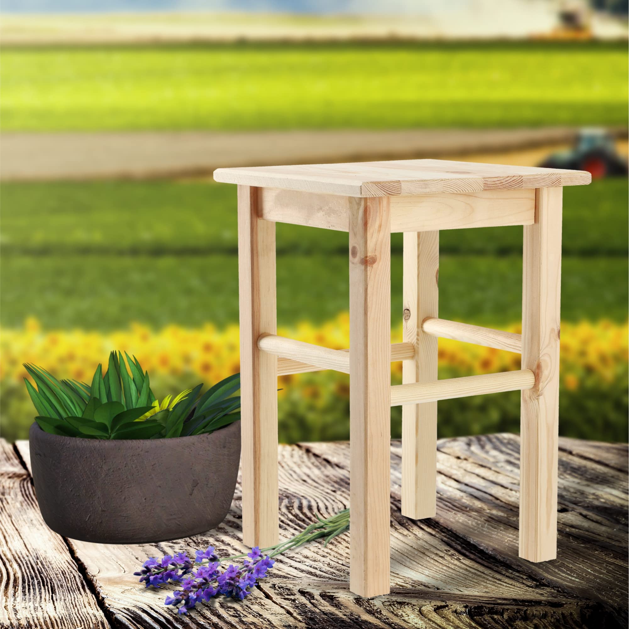 KADAX Sgabello Basso in Legno di Pino Naturale con Design Rustico e Seduta Quadrata, Sedia Piccola da Cucina, Bar o Sala da Pranzo (Quadrato)