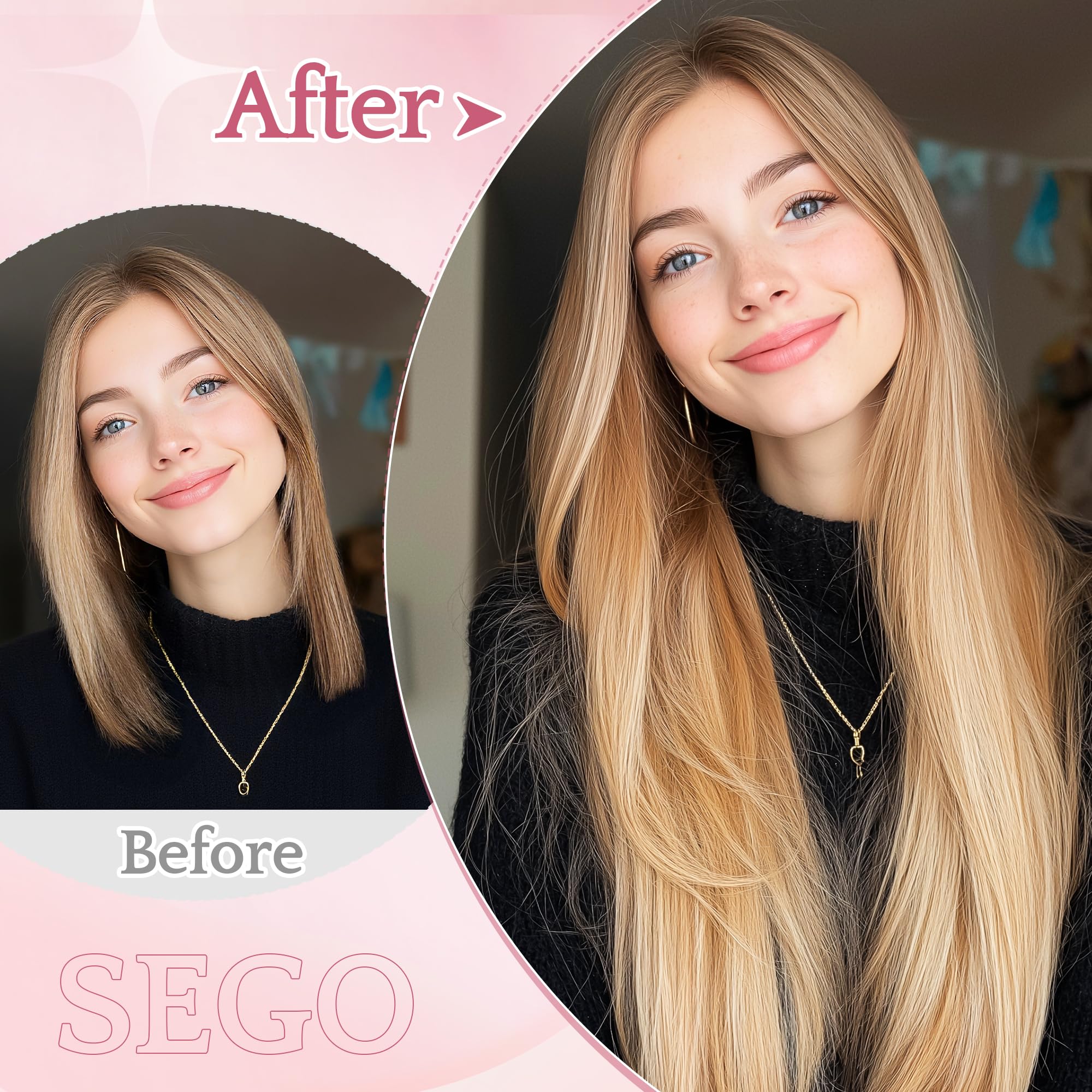 SEGO Clip In Hair Extensions 24 Inch 6PCS Thick Clip In Hair Hairpieces 150g Long Straight Hair Extension Synthetic Full Head for Women H39 - Image 4