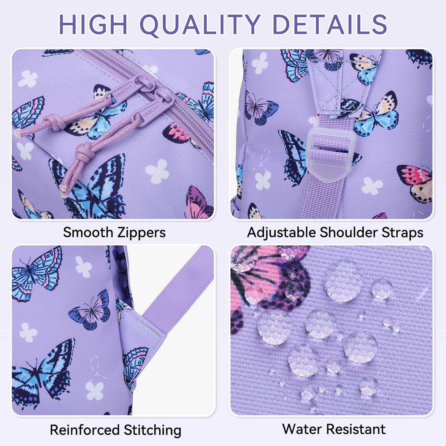 VASCHY School Backpacks, Lightweight Bookbag Schoolbag for Kid Girls Casual Basic Simple Daypack for Teen Girls Butterfly - Image 5