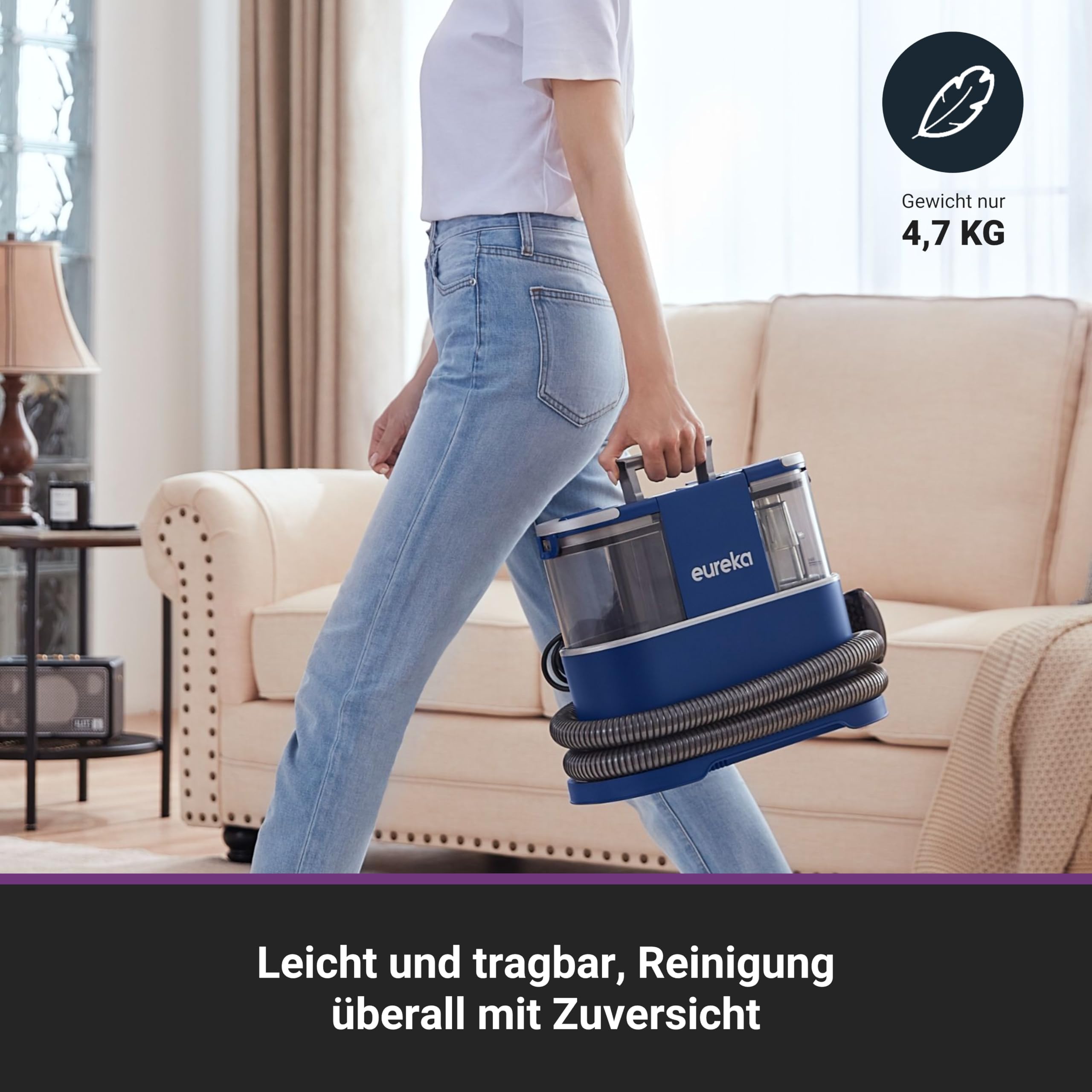 Eureka NEY100 Waschsauger, Teppichreiniger, Polsterreiniger | für Sofa, Vorleger, Polster, Auto | Nass-Trocken-Sauger mit starker Saugkraft 12500Pa, 82dB, 1,5L großer Wassertank mit Reinigungsformel