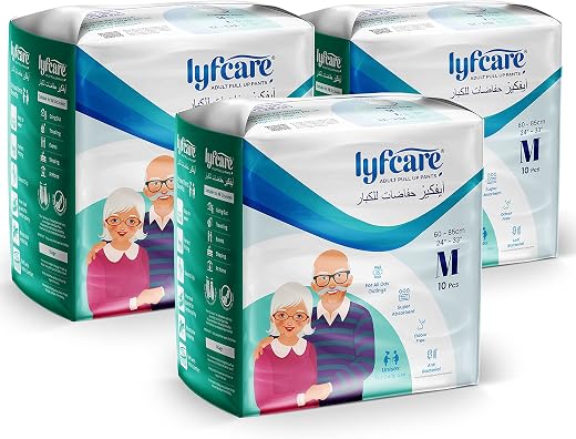 Lyfcare Adult Diapers Medium Size (M) - 30 Units (Pack of 3) | Unisex Diapers Pants Style | Waist (60-85 cm) | Wetness Ind...