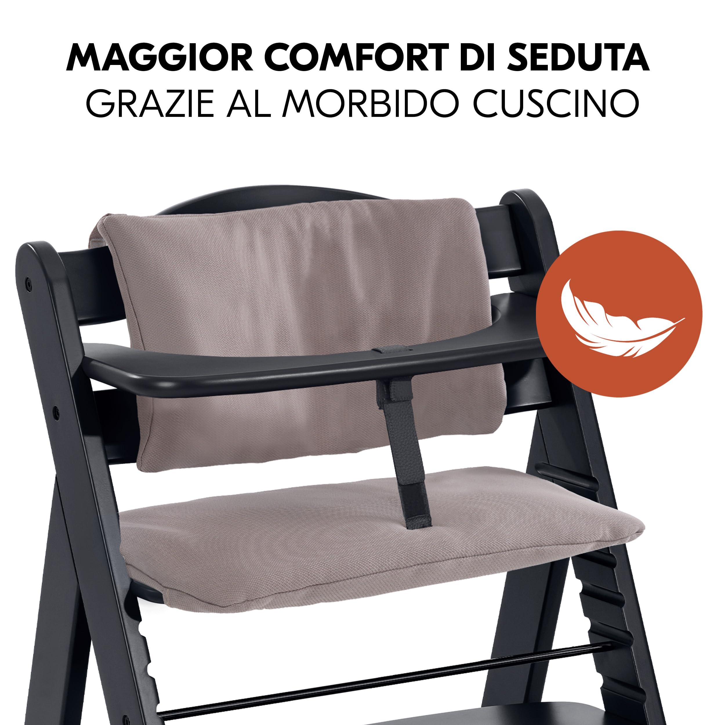 hauck Seggiolone Pappa Alpha Plus Set Newborn - Seggiolone Pappa Bimbi in Legno, Evolutivo con Sdraietta Neonato 2in1 e Cuscino - Nero