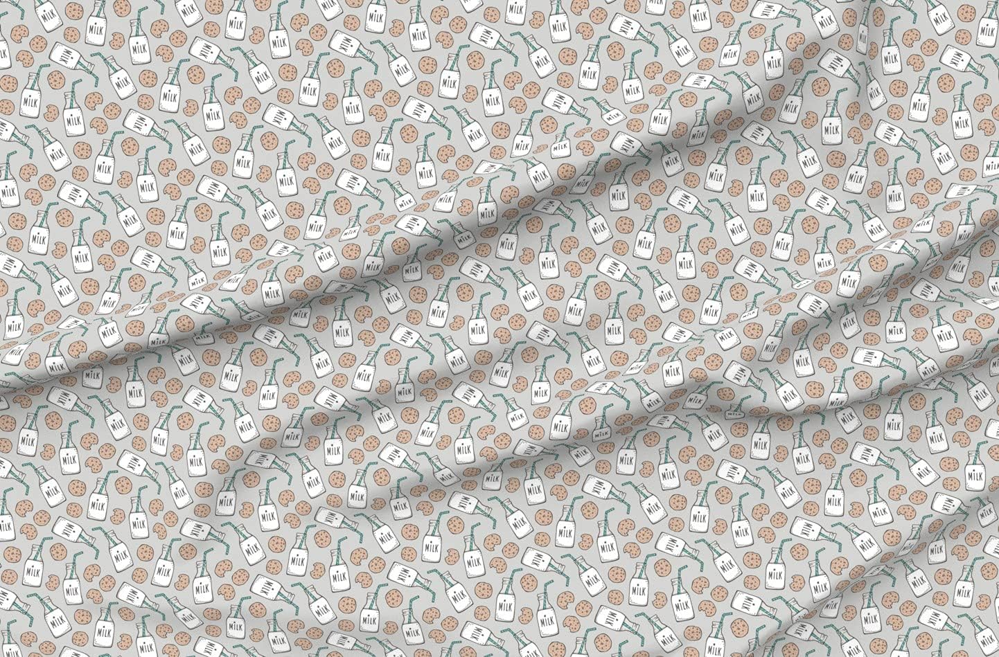 Spoonflower Fabric - Milk Cookies Light Gray Breakfast Food Sweets Cookie Printed on Polartec(R) Fleece Fabric by The Yard - Sewing Blankets Loungewear and No-Sew Projects