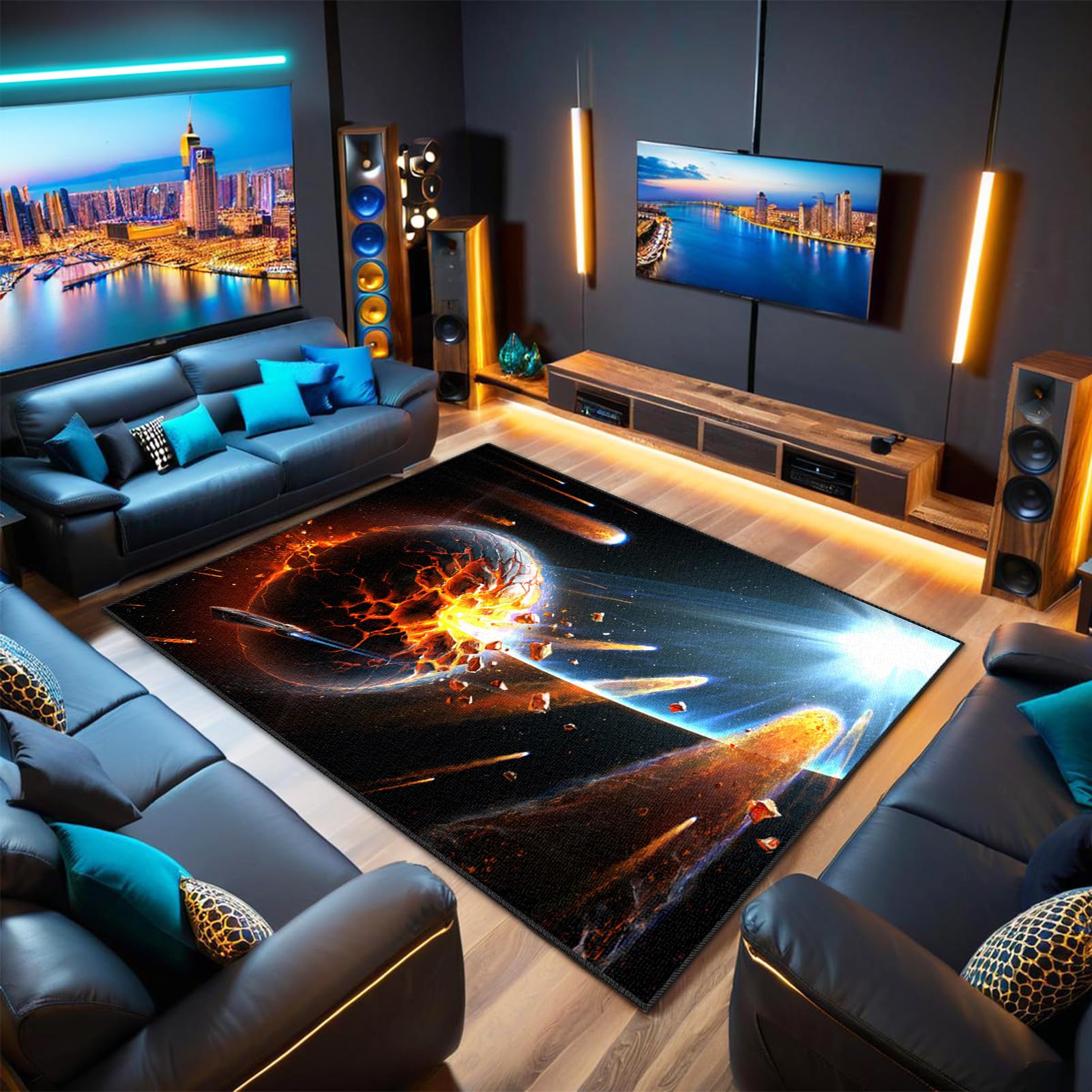Tappeto da Gaming 3D Tappeto da Gioco per Camera da Letto dei Ragazzi, Lavabile Grande Antiscivolo Decorazione per Soggiorno Stanza dei Giochi Ragazzo Bambini Passatoia Corridoio Ufficio 100 x 160 cm