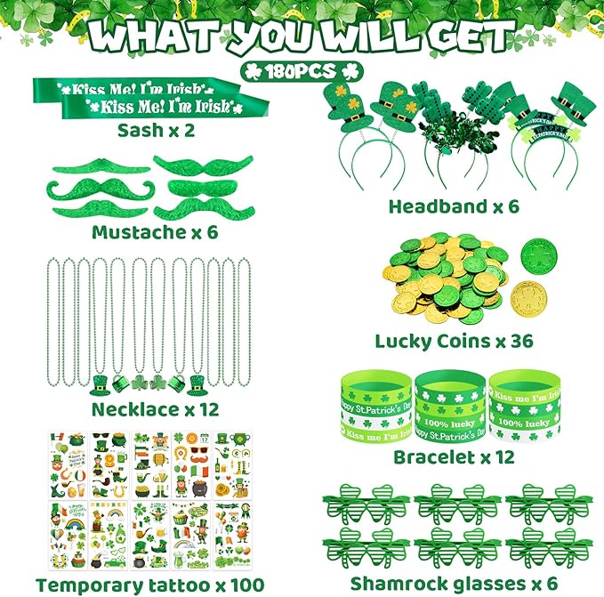 🍀 St. Patrick's Day Party Favors | 180-Piece Set!