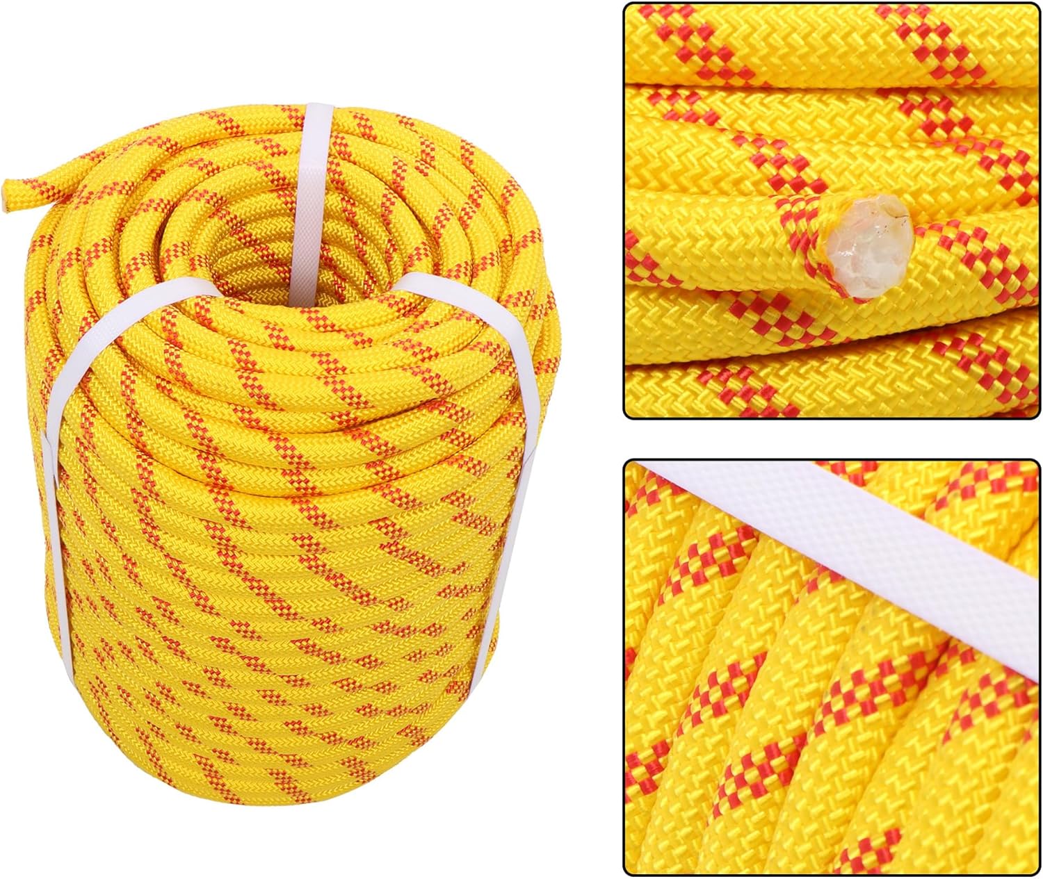 HOSTIC 1/2IN x 200FT 48 Strands Black Polyester Braided Rope Bull Heavy Duty High Force Arborist Tree String