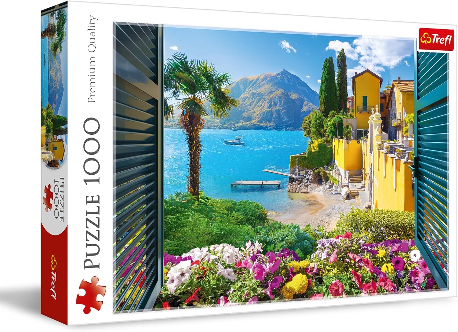 Trefl - View of Lake Como - Puzzle 1000 Elements - Jigsaw Puzzle Showing a Beautiful View from a Window of the Italian Landscape, for Adults and Children Over 14 Years Old