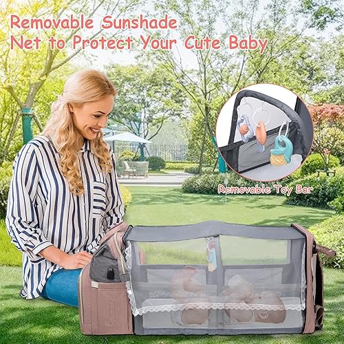 Miniatura 5 de AFDLLDQM Mochila para pañales, bolsa de pañales multifuncional para bebés, Rosado, Bolsa de pañales para bebé