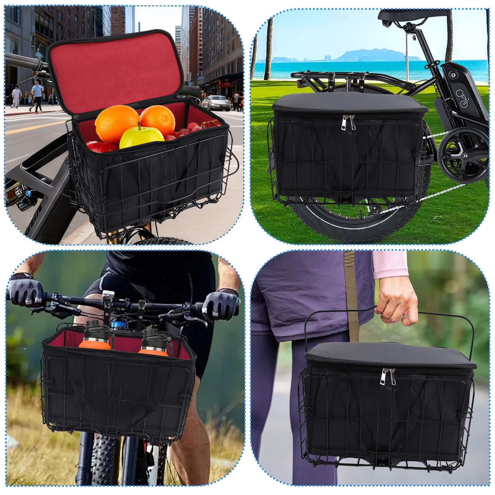 Kit cestino anteriore per bicicletta, a sgancio rapido, in metallo, staccabile, con borsa rimovibile per generi alimentari, animali domestici, biciclette
