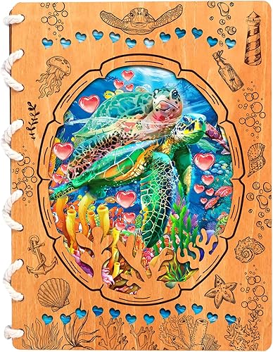 DEPLEE Tarjetas de madera de tortuga de 6 x 8 pulgadas, tarjeta de aniversario para ella con diseño romántico de tarjeta de madera, tarjeta de