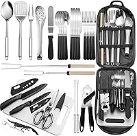Freehiker 27-Piece Portable Camping Kitchen Utensil Set - Stainless Steel Outdoor Grilling Cookware Organizer for Camping, BBQs, Picnics & Hiking