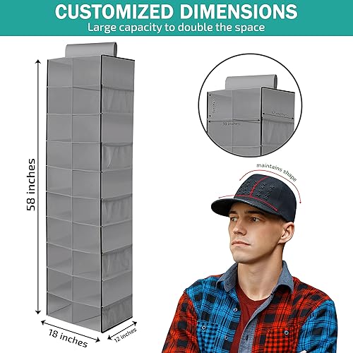 Miniatura 6 de Tidy Zebra Estante para sombreros de 20 estantes organizador colgante para almacenamiento de sombreros, exhibición y organización, sistema de