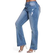 Women's Mid Rise Bootcut Jeans, Stretch Comfortable Denim Pants, Ripped Distressed Jeans for Women Casual Daily Wear, Flattering Bootcut Leg Opening