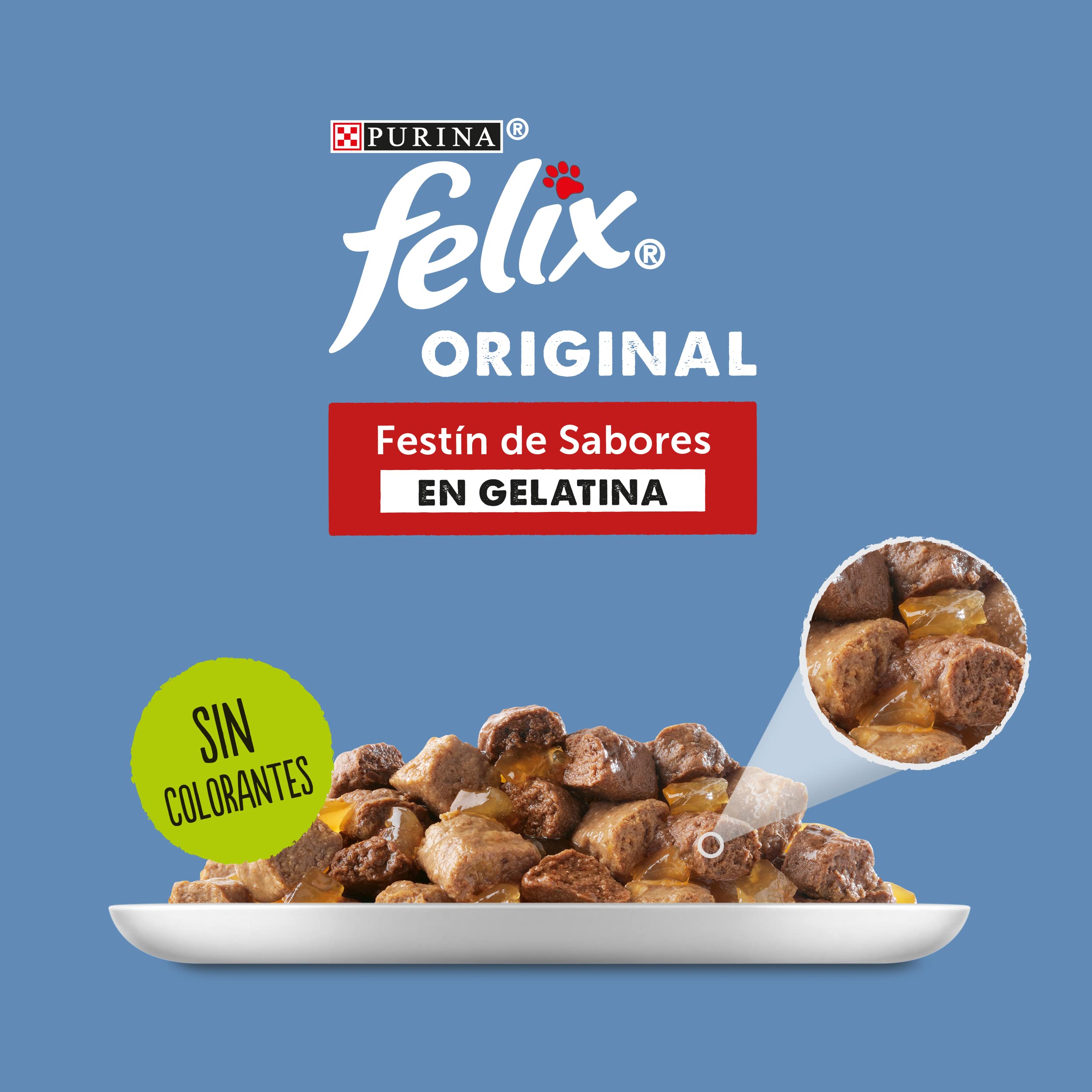 FELIX Original, Comida Húmeda para Gato Adulto, Gelatina, Surtido de Pollo y Buey, 12 Packs de 4 Sobres de 85 g. (48 Sobres)