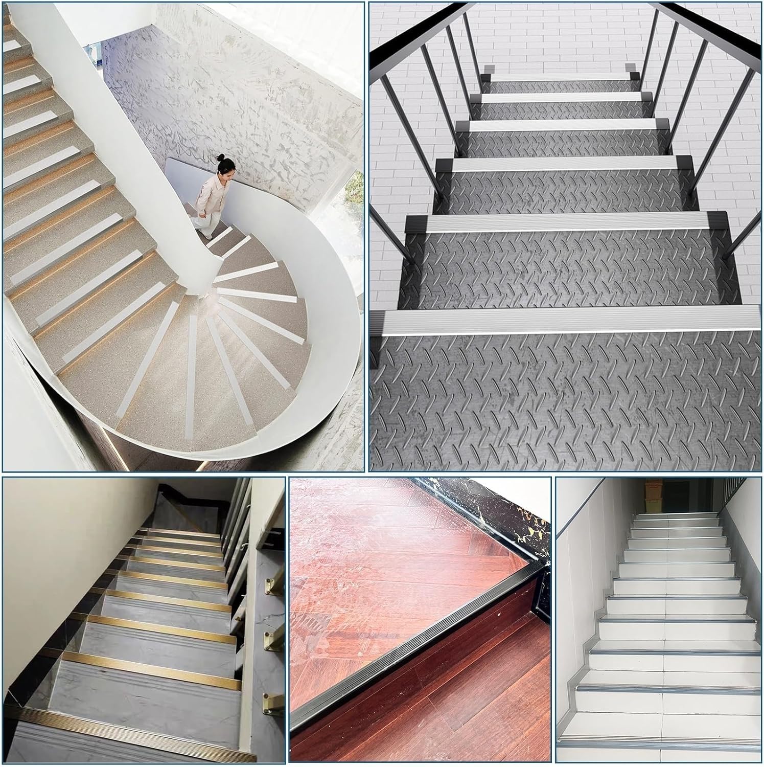 Borde de aluminio para escaleras, 10 cm de ancho, impermeable, antideslizante, protector de bordes para suelos de madera, vinilo y azulejos, tira antideslizante para peldaños