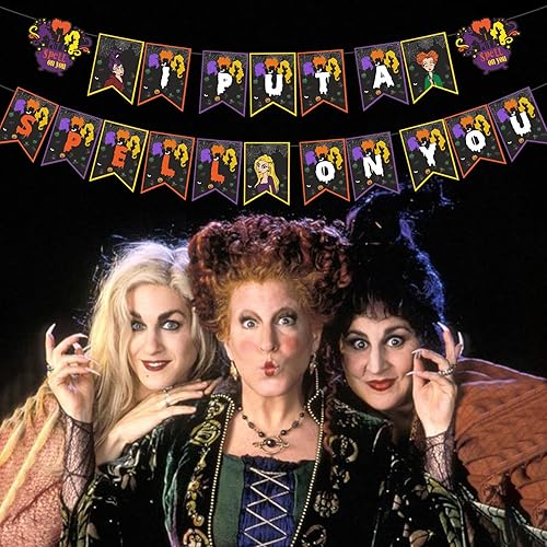 Miniatura 3 de Decoraciones de fiesta de Hocus Pocus, pancarta con texto en inglés "I Put A Spell on You", decoración para tartas de Hocus Pocus, decoración para
