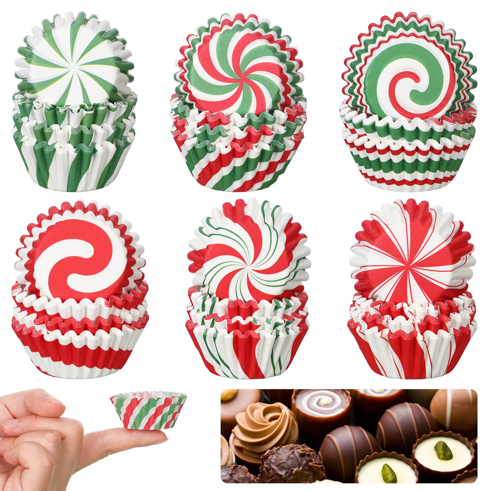 Didaey 600 forros para cupcakes de fiesta de Navidad, tazas de papel para hornear, mini muffins, envoltorios pequeños para cupcakes, tazas de papel de Navidad para dulces, suministros para hacer