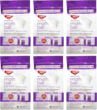 Enoz Moth-Tek Packets, Kills Clothes Moths and Carpet Beetles, Resealable Bag, Single Use Packets, Lavender Scent, 12 oz, Pack of 6