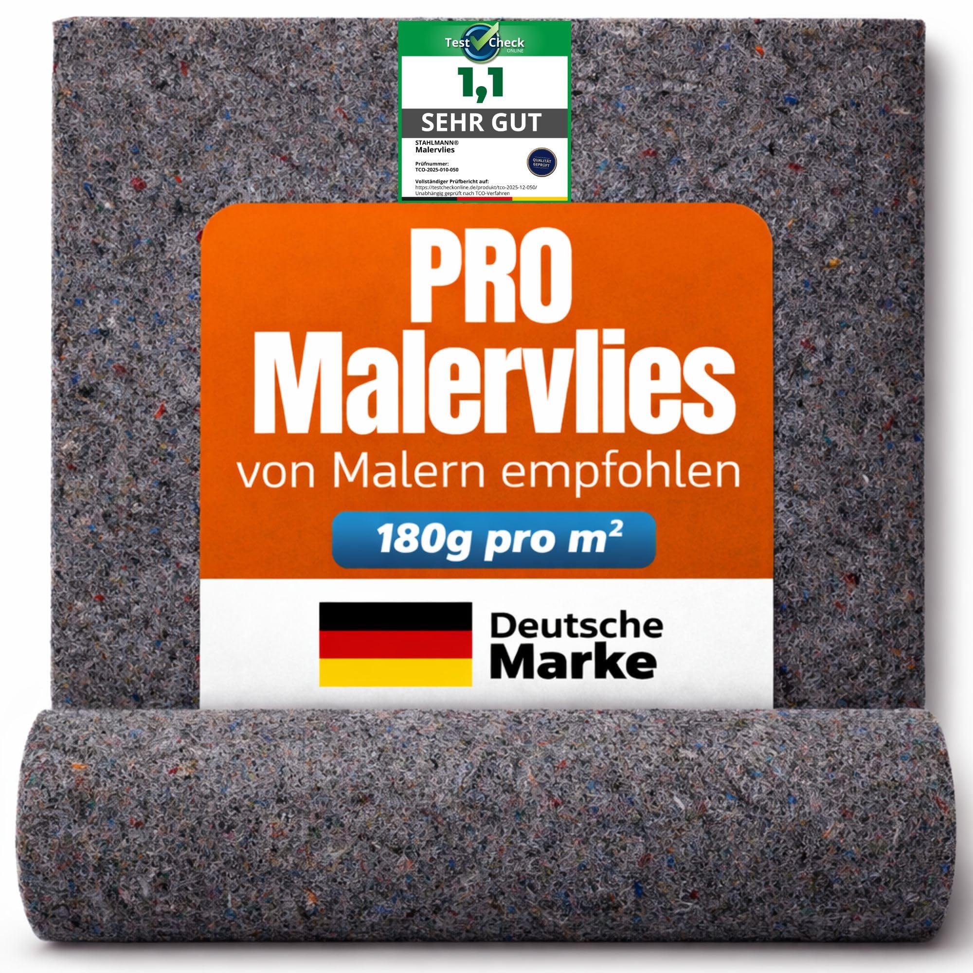 STAHLMANN® Malervlies [1 x 50 m] – Abdeckvlies & Abdeckfolie [180g pro qm2] für Malerarbeiten – rutschfest & saugstark – Bodenabdeckung für Renovierung, Umzug - Malerrolle (1)