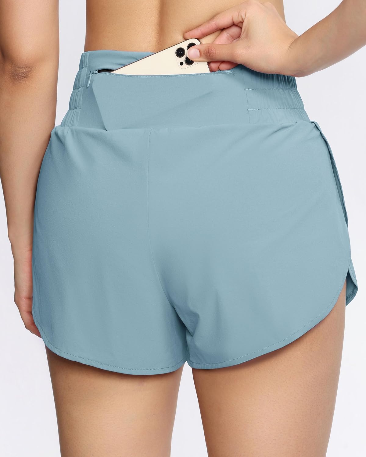 THE GYM PEOPLE Women's High Waisted Worktout Shorts Quick Dry Running Athletic Shorts with Mesh Liner Zipper Pocket - Image 2