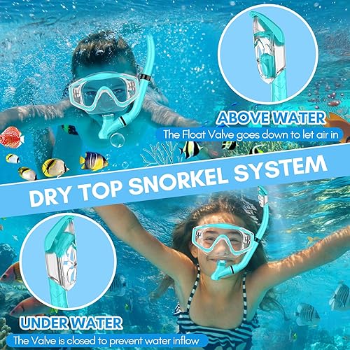 Miniatura 3 de HiiPeak Equipo de esnórquel para niños, gafas con cubierta para la nariz, juego de esnórquel con parte superior seca para edades de 5 a 15 años