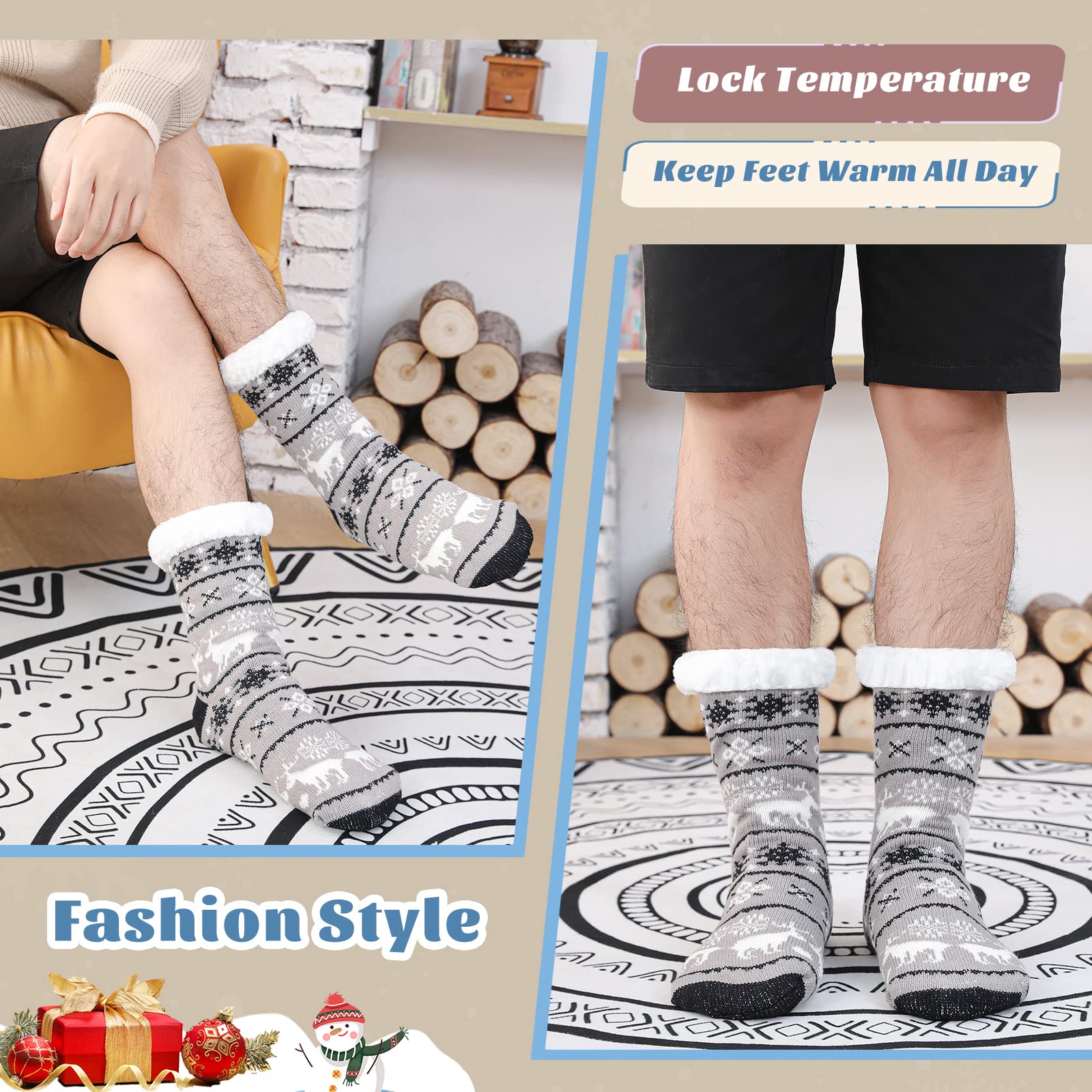 WOTENCE Calze a Pantofola uomo Foderati Cozy Extra Spesse Pantofola Calzini Invernali Antiscivolo Calzini Caldi