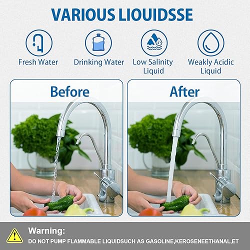 Miniatura 4 de WASSERMANN Bomba de presión de agua dulce de 115 V CA, 5.5 GPM 65 PSI, bomba de diafragma autocebante de 4 cámaras con interruptor de presión para