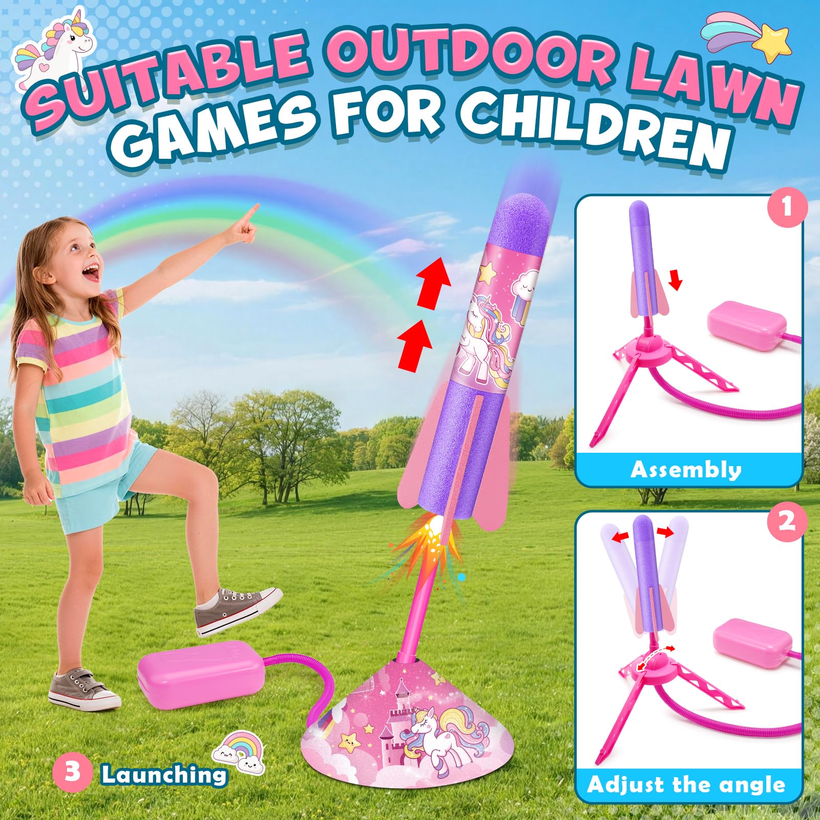 Anginne Raketen Spielzeug, Einhorn Geschenk Mädchen Outdoor Spielzeug ab 3 4 5 6 7 8 Jahre Outdoor Spiele Garten Spielzeug Kinder für Draußen Kinderspielzeug Ostergeschenke Kinder - 5