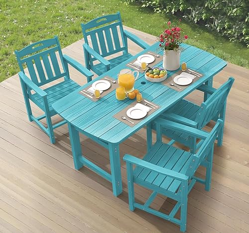 Miniatura 16 de Ciokea HDPE - Juego de comedor al aire libre, juego de mesa y sillas de patio de 7 piezas con agujero para paraguas, juegos de comedor de patio para