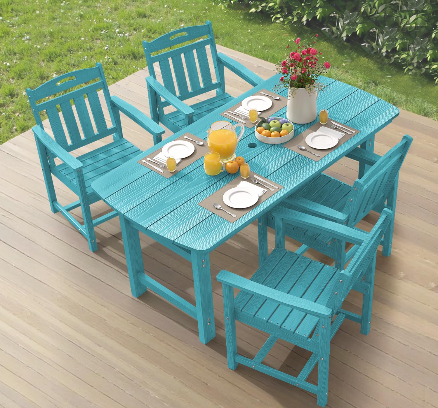Ciokea HDPE Outdoor Dining Set, 5-Piece Patio Table and Chairs Set with Umbrella Hole, All-Weather Patio Dining Sets for 4, Durable Patio Furniture for Backyard, Garden, Lawn & Poolside, Lake Blue-image-17