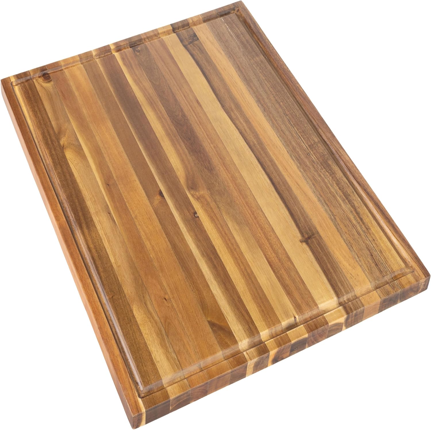 happimess CUT1000A Eldridge Extra Large 24 in. W x 18 in. D Handcrafted Acacia Wood Grain Thick Reversible Cutting Board with Juice Grooves, Natural