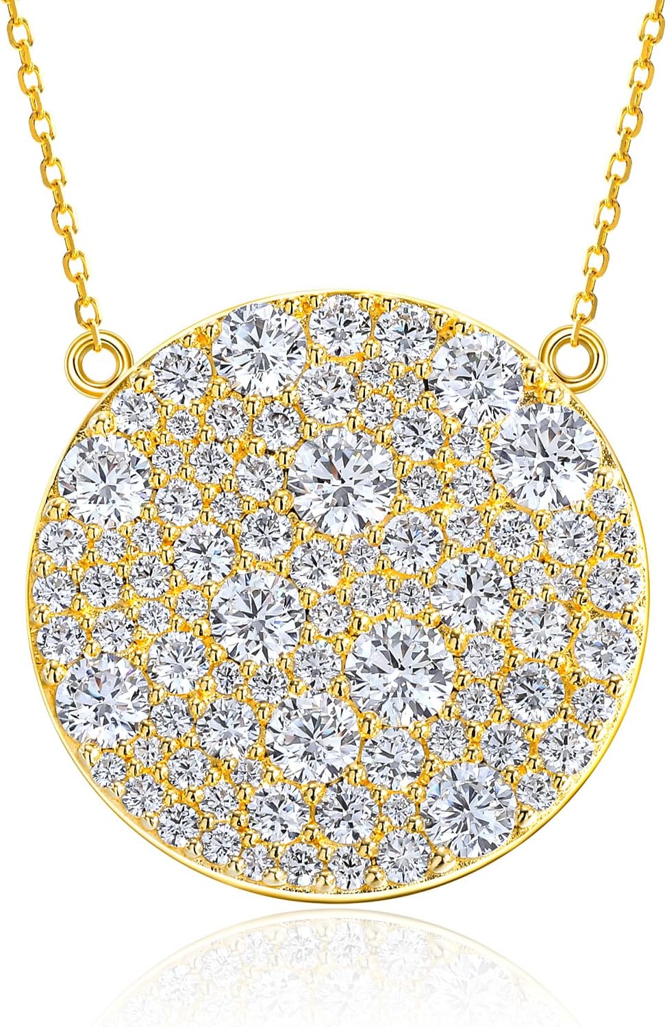 14K Gold Plated /925 Sterling Silver 18 Inch Pave Round Disc/Heart Pendant Necklace...