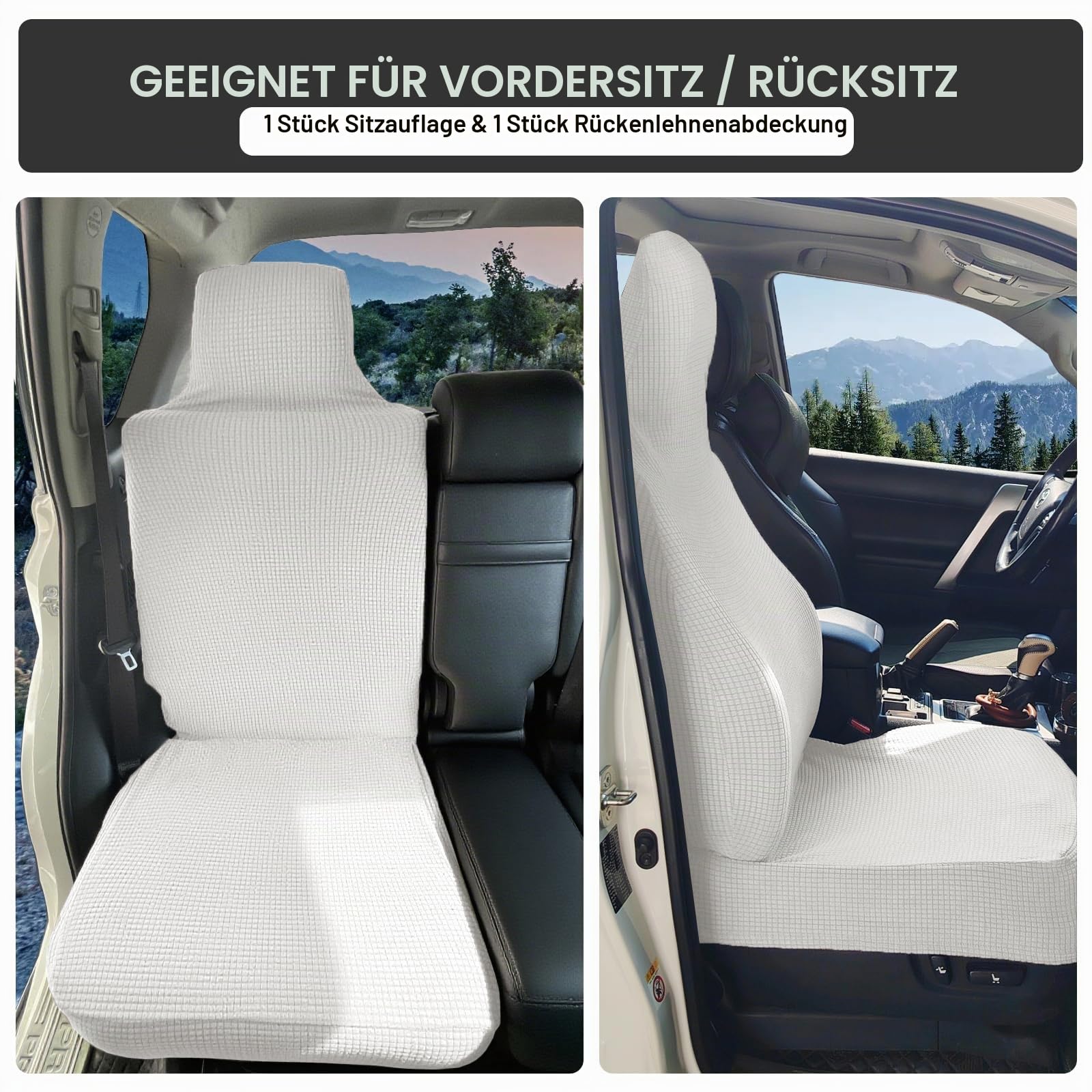 Jacquard Universal Autositzbezüge, Maschinen Waschbares Elastischer Auto Schonbezug Vordersitz Set, rutschfeste Sitzbezug Auto Vordersitze (White,Set of 2)